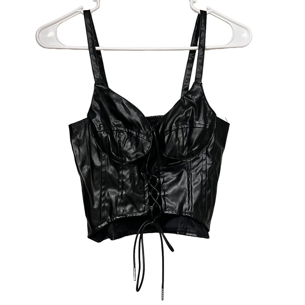 Black Faux Leather Corset Top